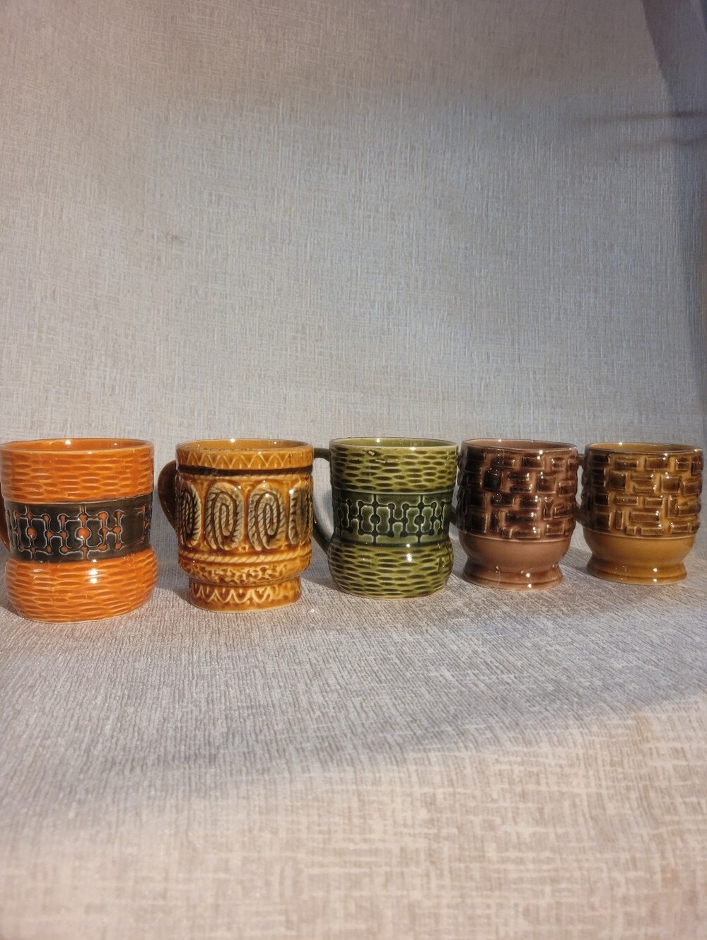 Vintage Mid-Century Modern Japanese Ceramic Mugs Set of 5 (Curated Earth-Tone )